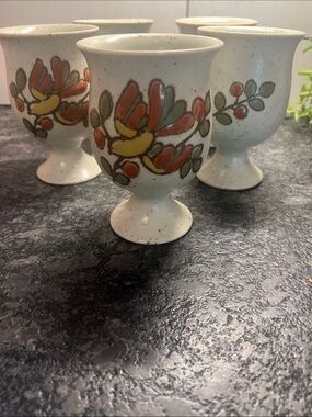 Vintage Otagiri Painted Ceramic Pedestal Goblets with Floral Motif BITTERSWEET